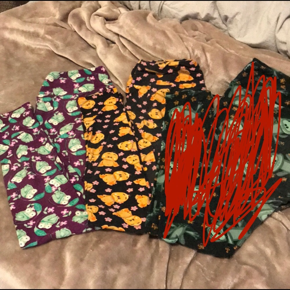 2 prs of LuLaRoe leggings GUC, OS, frogs & ducks